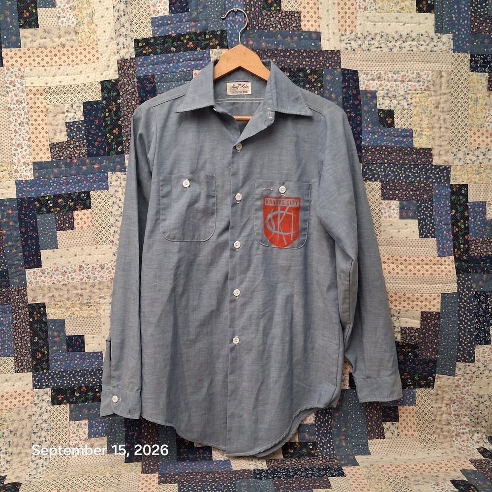 True Vintage 70s King Kole Chambray Work Shirt Mens Blue Kansas City Slalom Ski